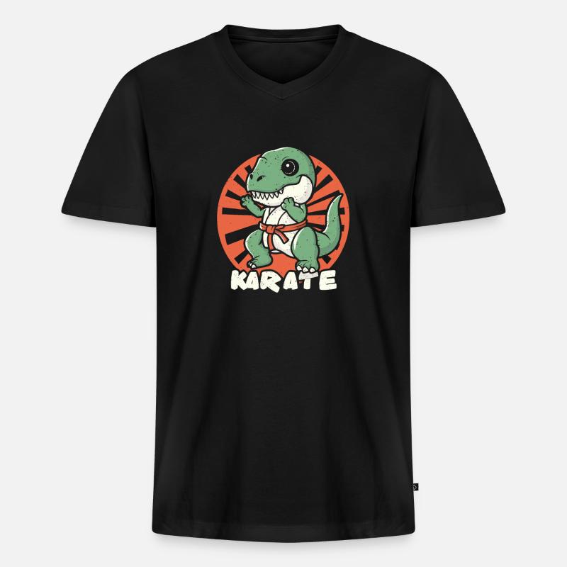 Karate Dino - Männer Premium Bio T-Shirt mit V-Ausschnitt - Schwarz