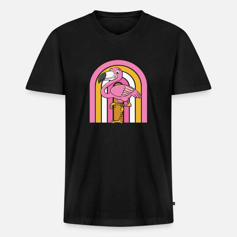 Flamingo - Männer Premium Bio T-Shirt mit V-Ausschnitt - Schwarz