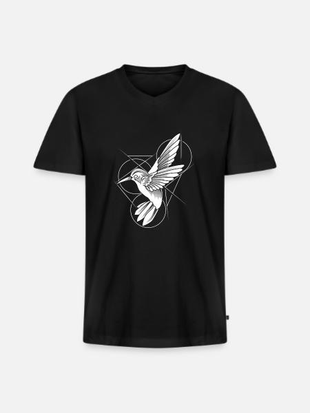 Hummingbird Abstract Line Art - Men's Premium Organic T-shirt with V-neck - black