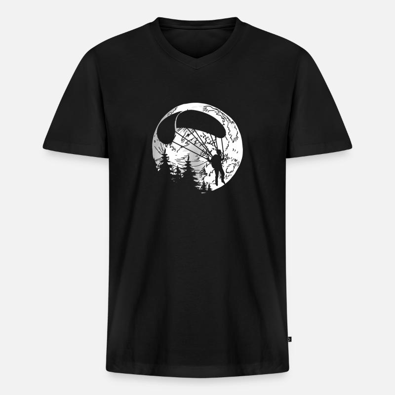 Paragleiter Paragleiten Mond - Männer Premium Bio T-Shirt mit V-Ausschnitt - Schwarz