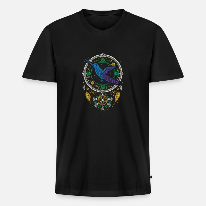 Kolibri Traumfängervogel - Männer Premium Bio T-Shirt mit V-Ausschnitt - Schwarz