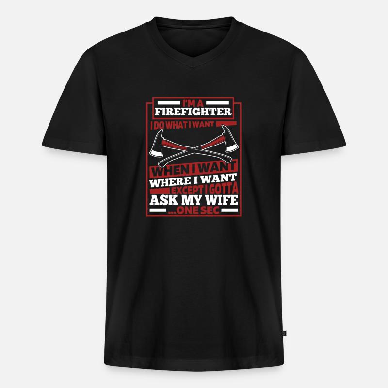 Feuerwehrmann - Männer Premium Bio T-Shirt mit V-Ausschnitt - Schwarz
