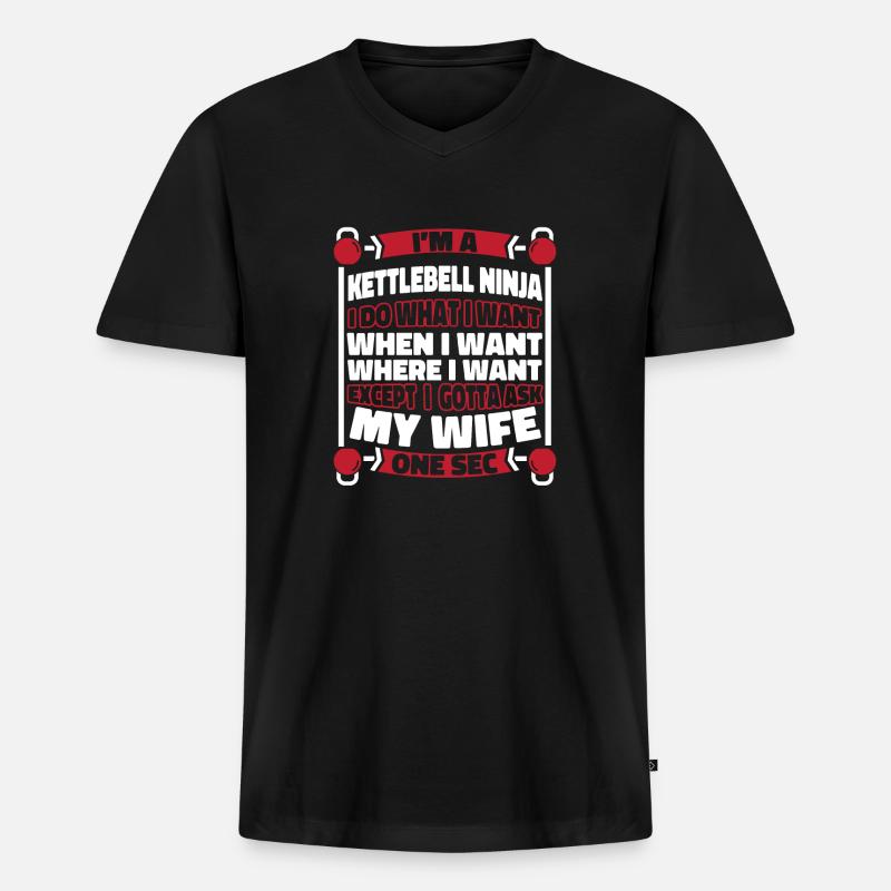 Kettlebell - Männer Premium Bio T-Shirt mit V-Ausschnitt - Schwarz