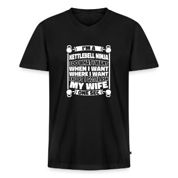 Kettlebell Lustig - Männer Premium Bio T-Shirt mit V-Ausschnitt - Schwarz - Vorne - Nico (187cm)