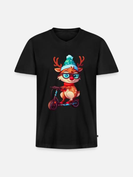 Rentier Roller - Männer Premium Bio T-Shirt mit V-Ausschnitt - Schwarz