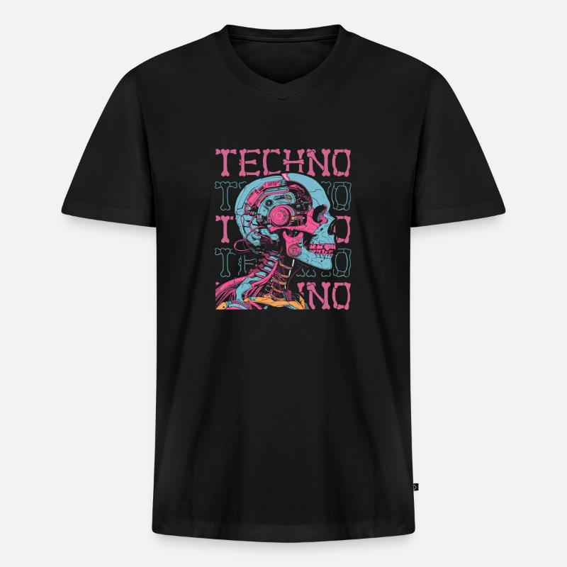 Techno Raver - Männer Premium Bio T-Shirt mit V-Ausschnitt - Schwarz