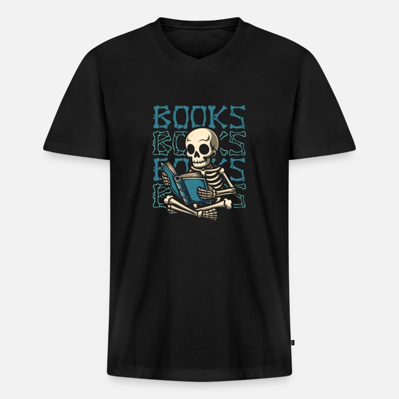 Buch Leseratte Bücherwurm - Männer Premium Bio T-Shirt mit V-Ausschnitt - Schwarz