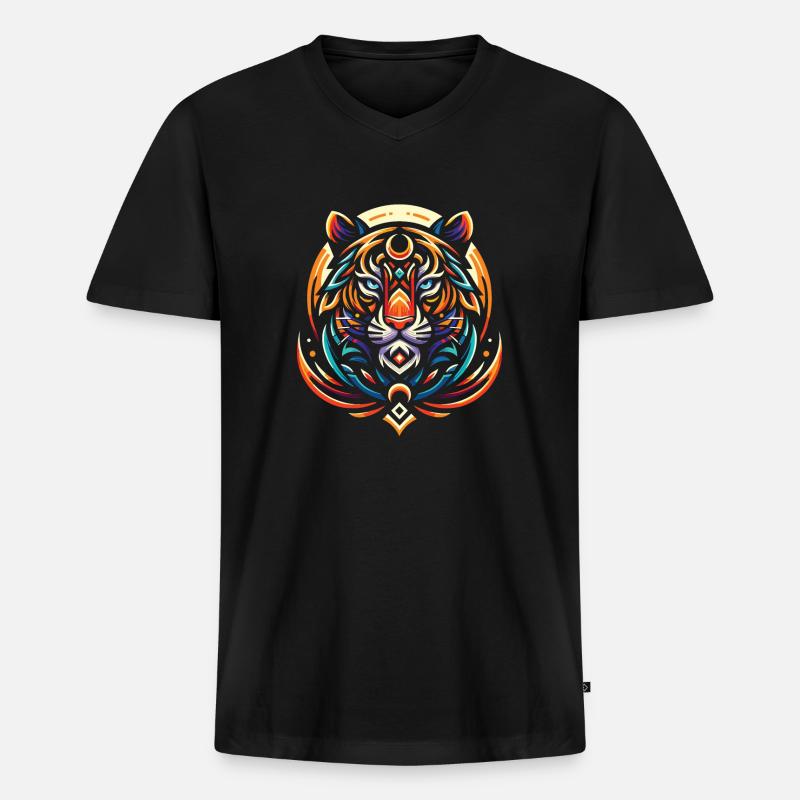 Tiger Moon Phases - Männer Premium Bio T-Shirt mit V-Ausschnitt - Schwarz