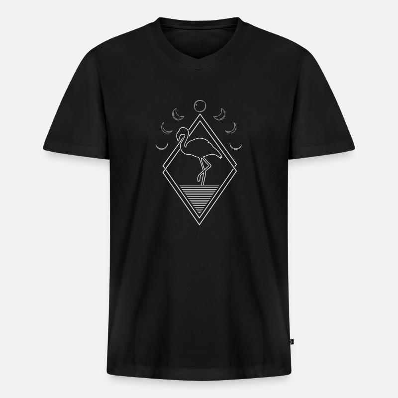 Flamingo Moon Phases - Männer Premium Bio T-Shirt mit V-Ausschnitt - Schwarz