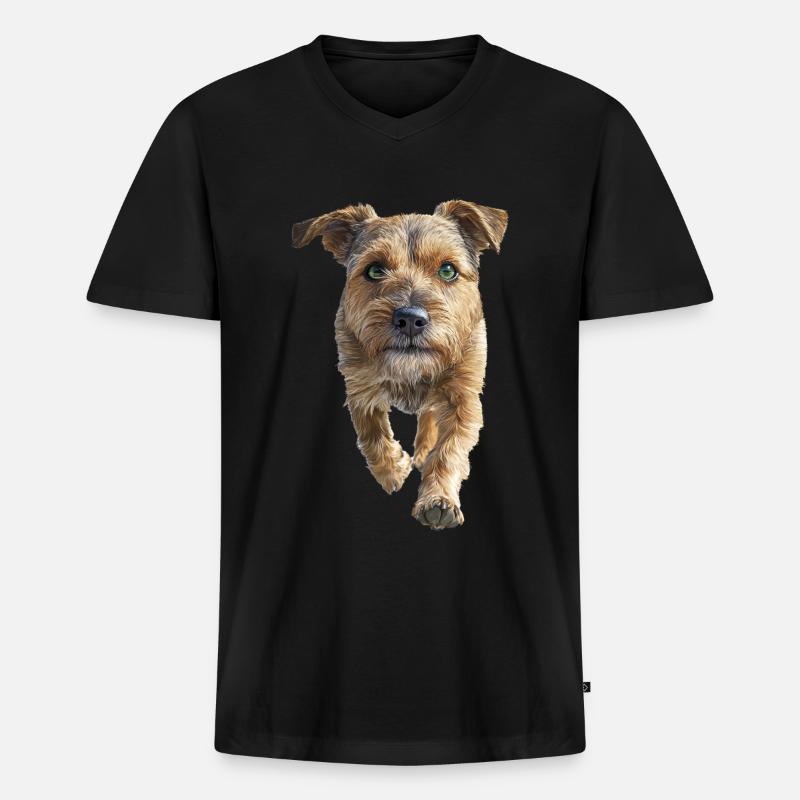 Border Terrier - Männer Premium Bio T-Shirt mit V-Ausschnitt - Schwarz