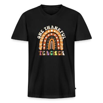 One Thankful Teacher Thanksgiving Day Rainbow - Männer Premium Bio T-Shirt mit V-Ausschnitt - Schwarz - Vorne - Nico (187cm)