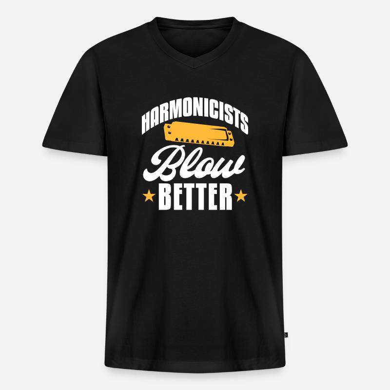 Harmonicists blow better - Männer Premium Bio T-Shirt mit V-Ausschnitt - Schwarz