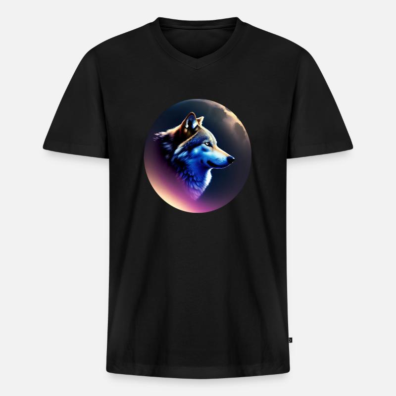 Wolf - Männer Premium Bio T-Shirt mit V-Ausschnitt - Schwarz