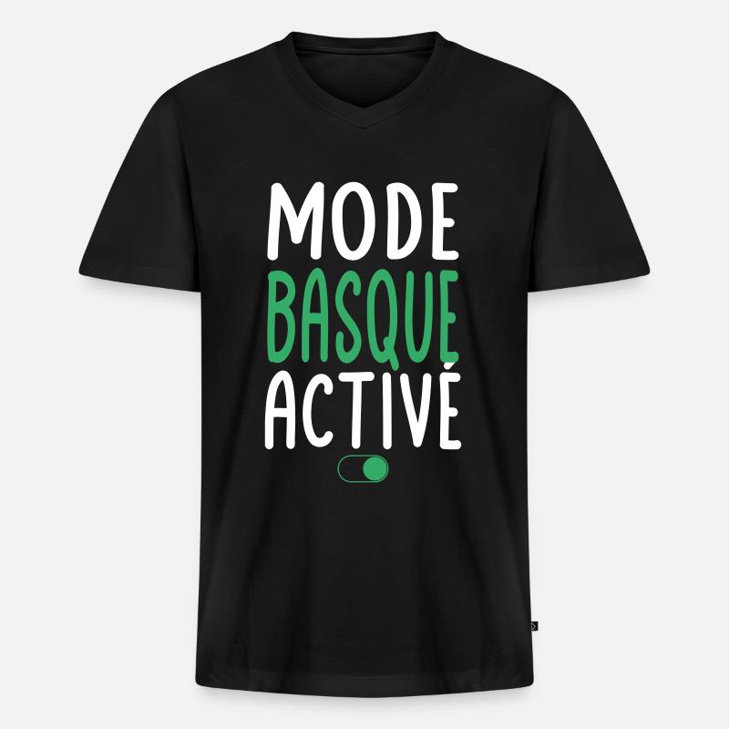 Mode Basque Activé - Idée Cadeau - T-shirt encolure en V Premium bio Homme - noir