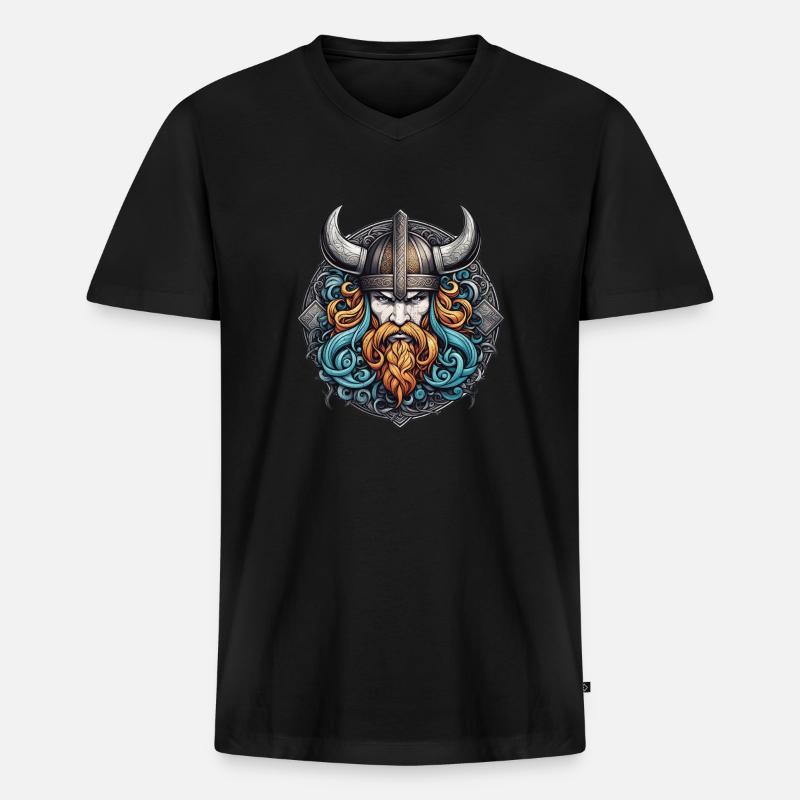 Wikinger Odin Thor Walhalla - Männer Premium Bio T-Shirt mit V-Ausschnitt - Schwarz