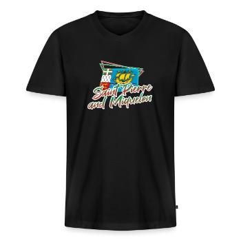 Saint-Pierre-et-Miquelon - T-shirt encolure en V Premium bio Homme - noir - Devant - Nico (187cm)