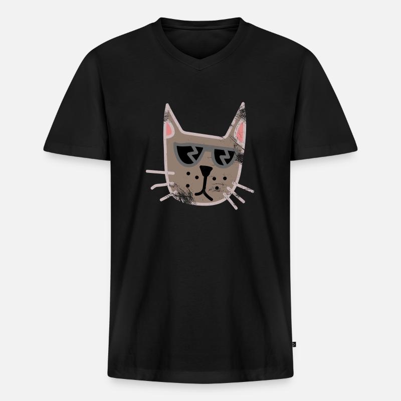 Katze cool süß Geschenk - Männer Premium Bio T-Shirt mit V-Ausschnitt - Schwarz