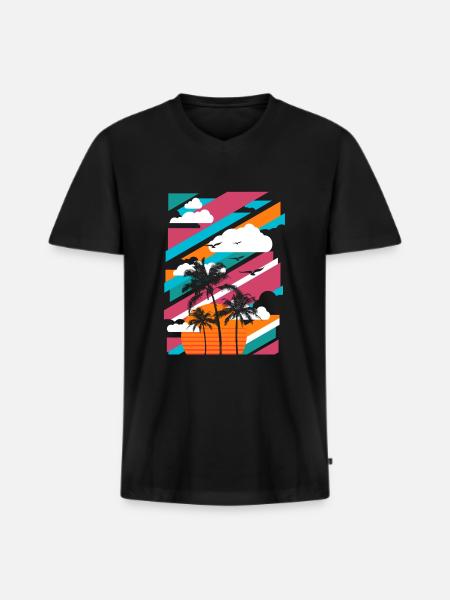 Palm Paradise 01 - Men's Premium Organic T-shirt with V-neck - black