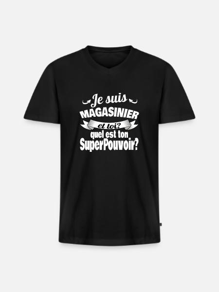 je suis magasinier - T-shirt encolure en V Premium bio Homme - noir