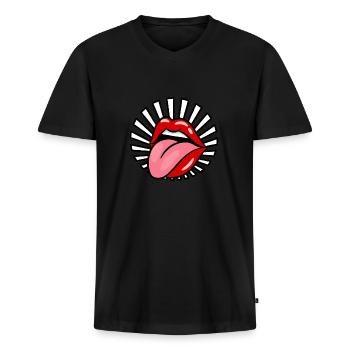 Sexy langue bouche érotique baiser cadeau d'amour - T-shirt encolure en V Premium bio Homme - noir - Devant - Nico (187cm)