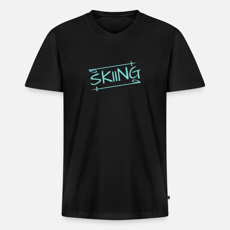 Skiing - Männer Premium Bio T-Shirt mit V-Ausschnitt - Schwarz