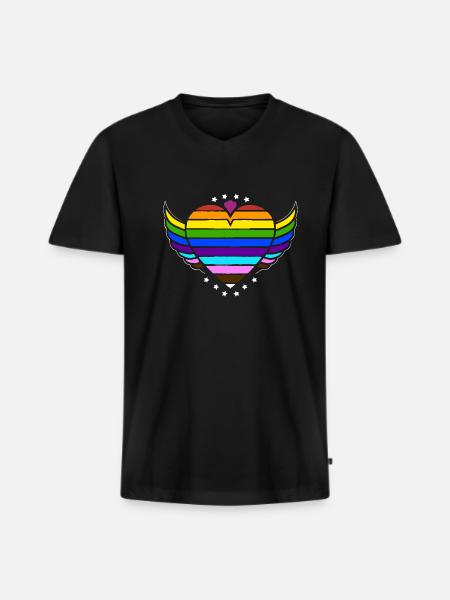 Rainbow Connection Embrace, Happy Pride - Men's Premium Organic T-shirt with V-neck - black