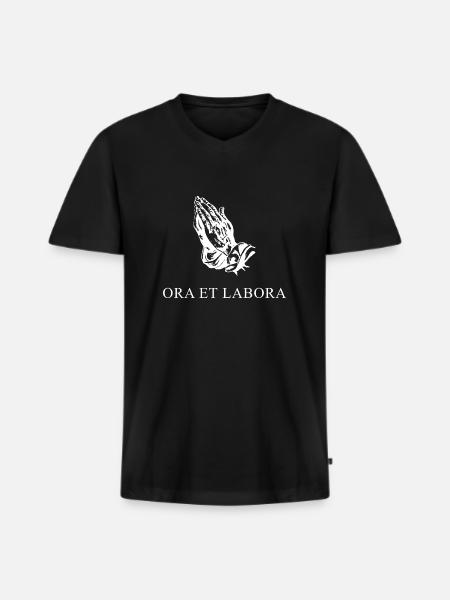 Prie et travaille latin blanc - T-shirt encolure en V Premium bio Homme - noir