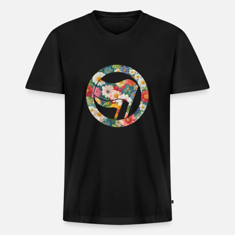 Antifa und Blumen - Männer Premium Bio T-Shirt mit V-Ausschnitt - Schwarz