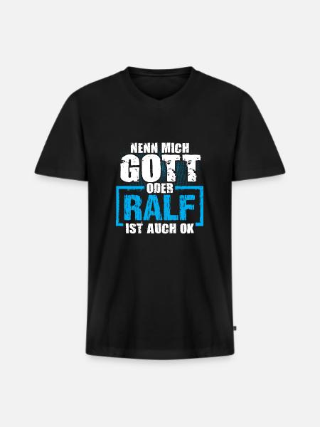 RALF - ok - Männer Premium Bio T-Shirt mit V-Ausschnitt - Schwarz