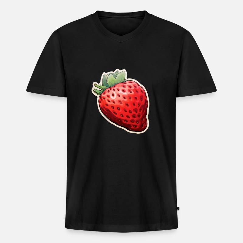 Erdbeere - Männer Premium Bio T-Shirt mit V-Ausschnitt - Schwarz