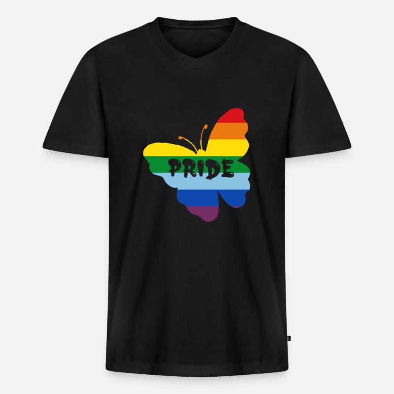 Regenbogenfahne Schmetterling - Männer Premium Bio T-Shirt mit V-Ausschnitt - Schwarz