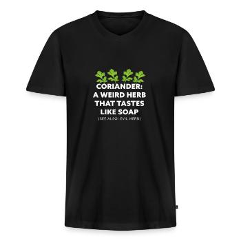 Koriander: Ein komisches Kraut, das nach Seifengeschenk schmeckt - Männer Premium Bio T-Shirt mit V-Ausschnitt - Schwarz - Vorne - Nico (187cm)