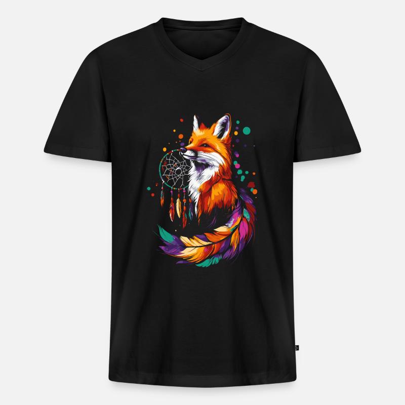 Fuchs mit Traumfänger - Männer Premium Bio T-Shirt mit V-Ausschnitt - Schwarz