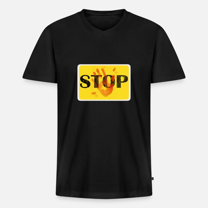 Schild Design - STOP. - Männer Premium Bio T-Shirt mit V-Ausschnitt - Schwarz
