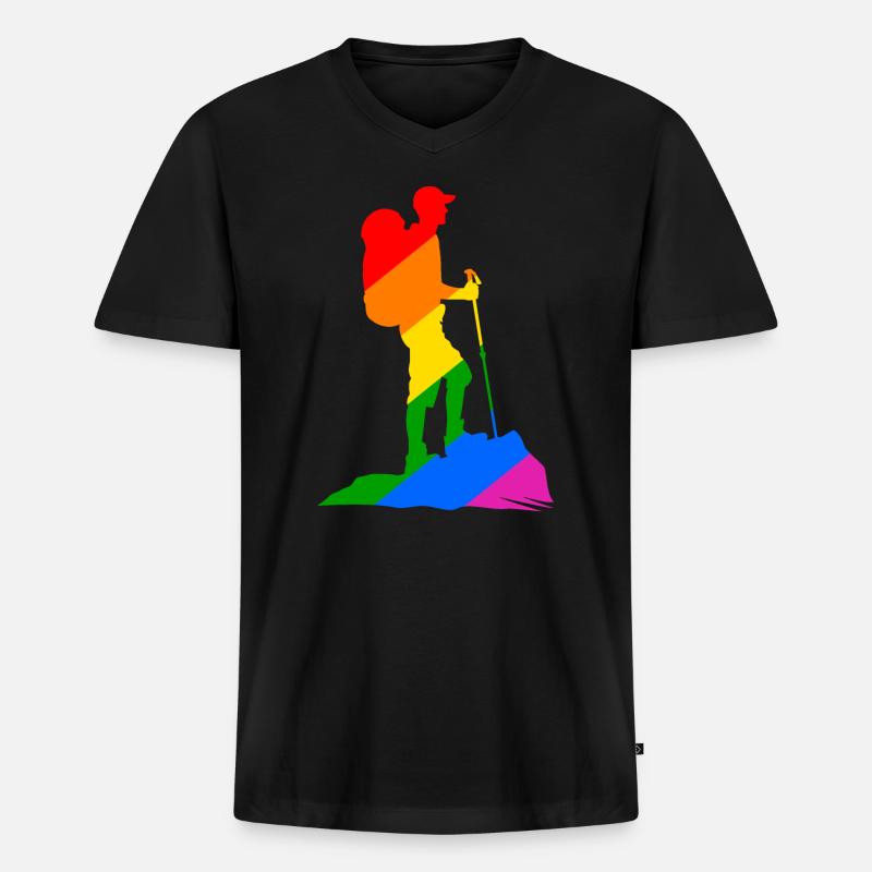 Bunter Wanderer - Wandern - Männer Premium Bio T-Shirt mit V-Ausschnitt - Schwarz