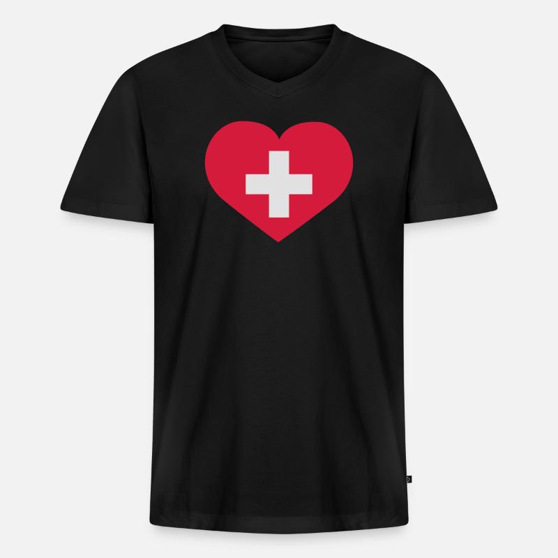 Schweiz Herz - Männer Premium Bio T-Shirt mit V-Ausschnitt - Schwarz