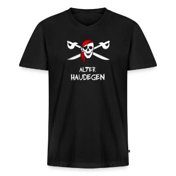 pirat alter haudegen totenkopf kapitän opa mann se - Männer Premium Bio T-Shirt mit V-Ausschnitt - Schwarz - Vorne - Nico (187cm)
