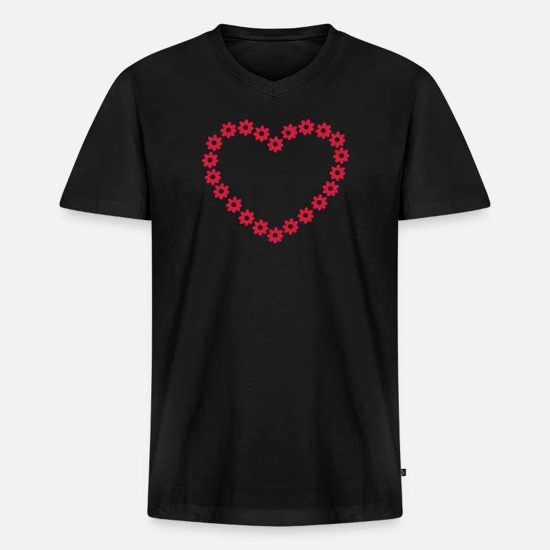 Blume Herz - Männer Premium Bio T-Shirt mit V-Ausschnitt - Schwarz