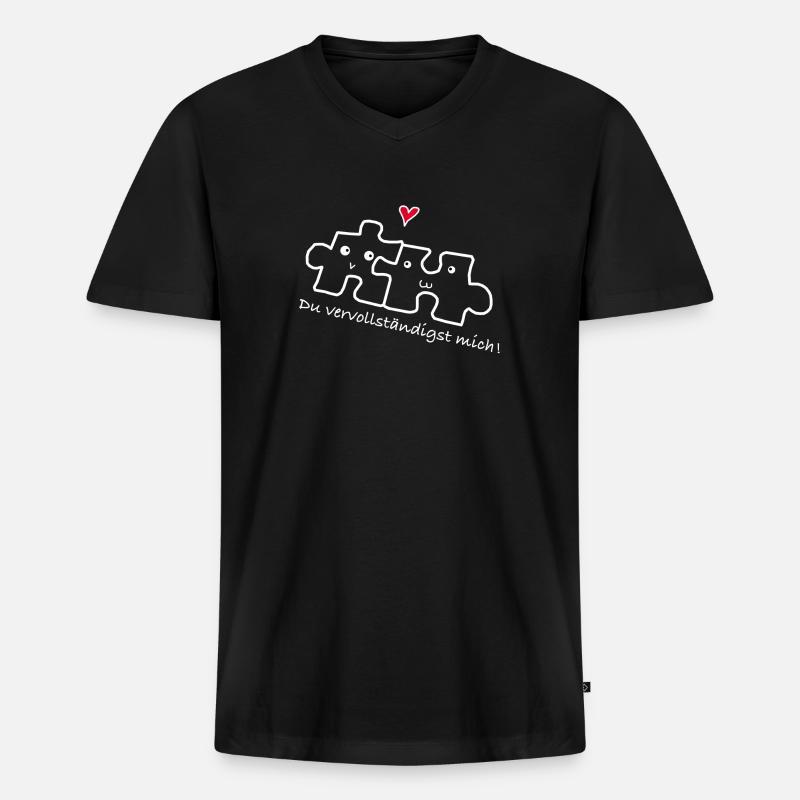 Liebe Beziehung Pärchen - Männer Premium Bio T-Shirt mit V-Ausschnitt - Schwarz