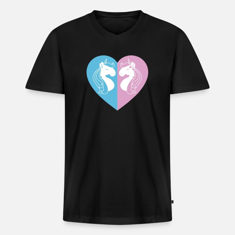 Zweiseitiges Einhornherz - Männer Premium Bio T-Shirt mit V-Ausschnitt - Schwarz