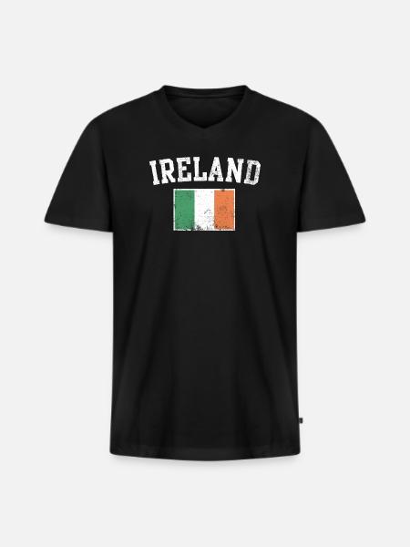 Emblème Varsity du drapeau irlandais - T-shirt encolure en V Premium bio Homme - noir