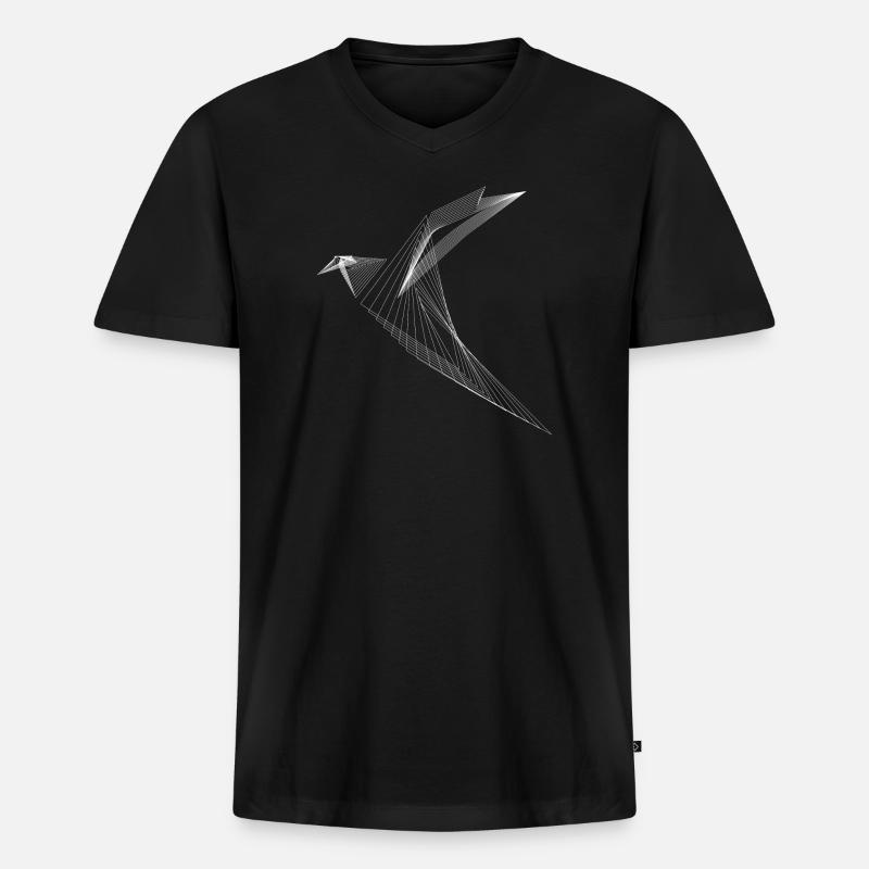 Geometrischer Linien-Vogel Minimal Design - Männer Premium Bio T-Shirt mit V-Ausschnitt - Schwarz