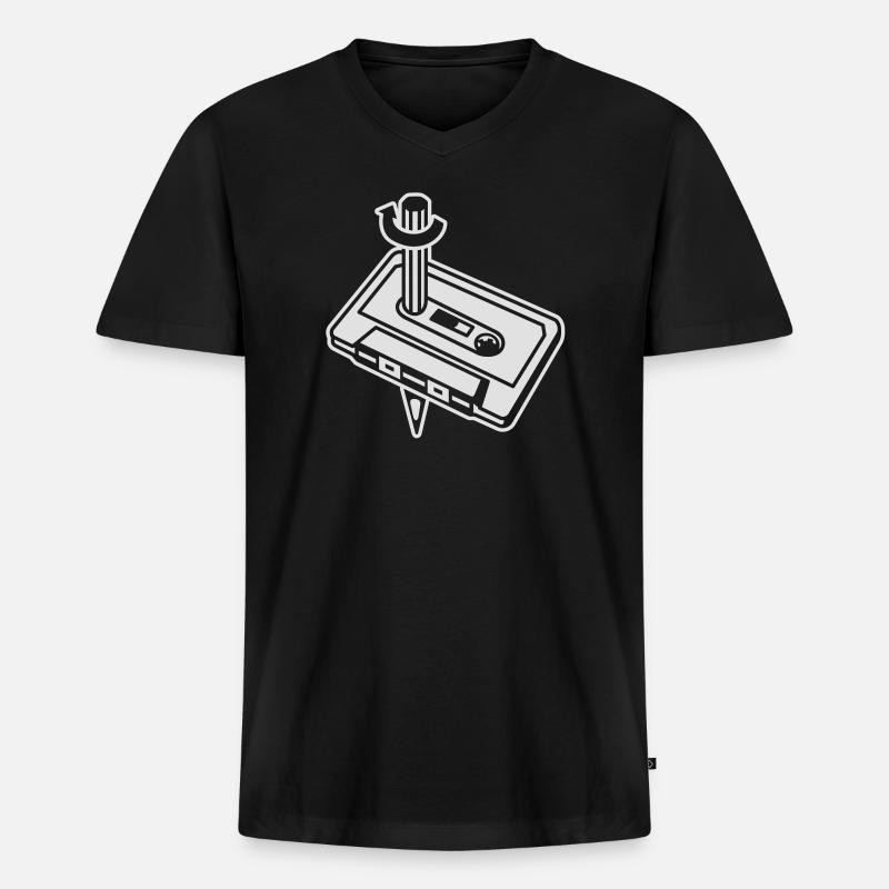 Kassette & Stift - Männer Premium Bio T-Shirt mit V-Ausschnitt - Schwarz