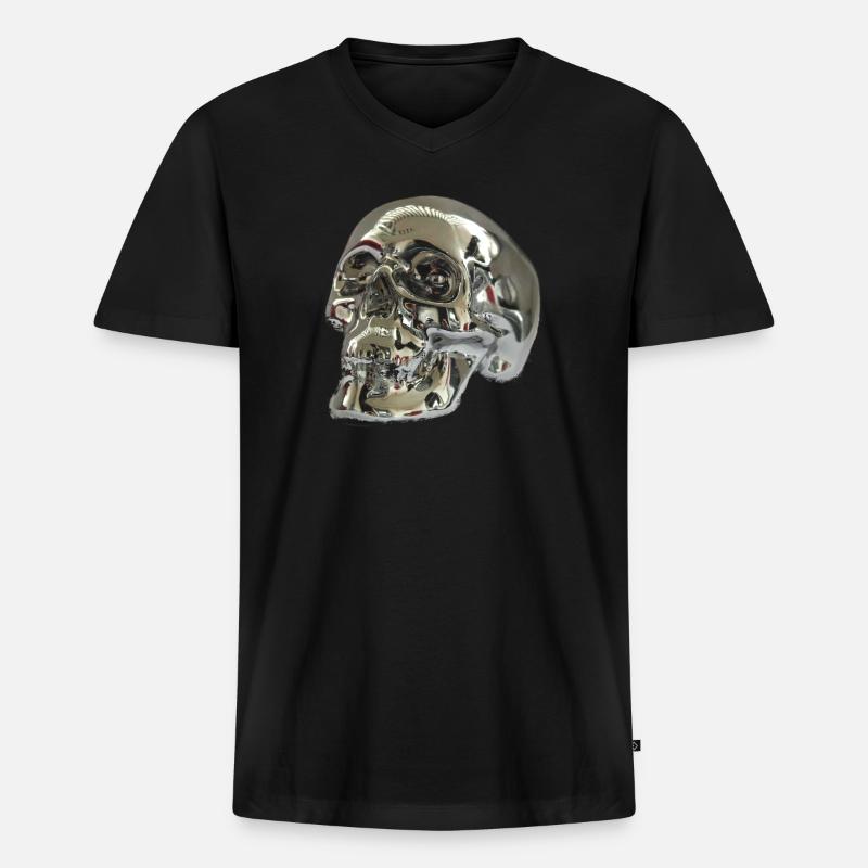Silber Skull - Männer Premium Bio T-Shirt mit V-Ausschnitt - Schwarz