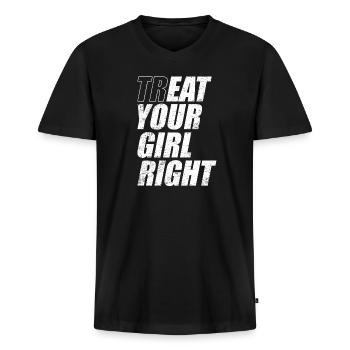 Treat & Eat Your Girl Right / Sex zum Valentinstag - Männer Premium Bio T-Shirt mit V-Ausschnitt - Schwarz - Vorne - Nico (187cm)