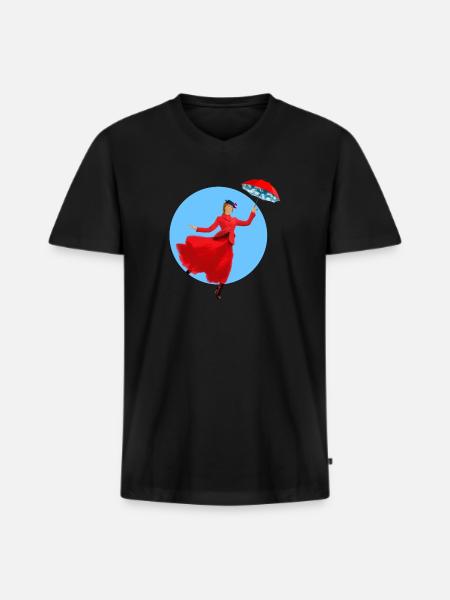 Red lady with umbrella twist - Men's Premium Organic T-shirt with V-neck - black