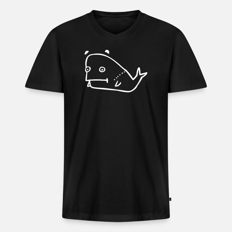 Wal Comic - Männer Premium Bio T-Shirt mit V-Ausschnitt - Schwarz