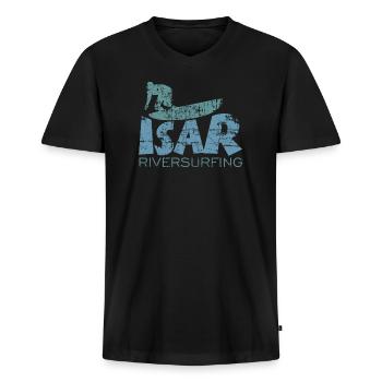 Isar Riversurfing (Vintage / Bleu Vert) - T-shirt encolure en V Premium bio Homme - noir - Devant - Nico (187cm)