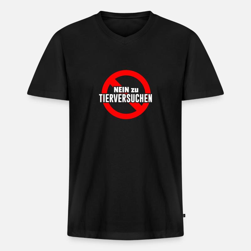 Nein zu Tierversuchen - Männer Premium Bio T-Shirt mit V-Ausschnitt - Schwarz