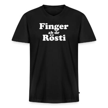 Finger ab dr Rösti – Lustiges Berndeutsch Motiv - Männer Premium Bio T-Shirt mit V-Ausschnitt - Schwarz - Vorne - Nico (187cm)